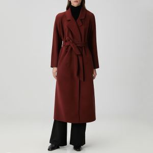 Elegant notched collar tie-waist women's trench coat