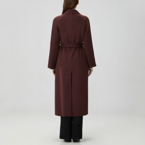 Elegant notched collar tie-waist women's trench coat