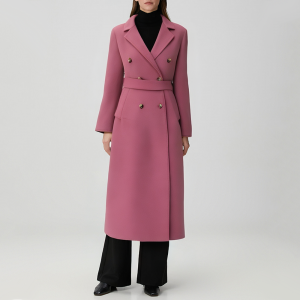 Purple lapel belted women's trench coat