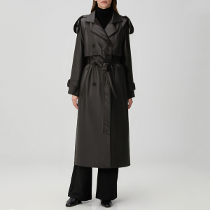 Versatile and fashionable faux leather women's trench coat