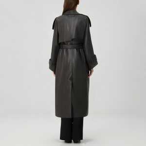 Versatile and fashionable faux leather women's trench coat