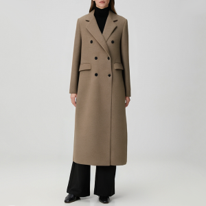 Khaki double-breasted warm women's trench coat