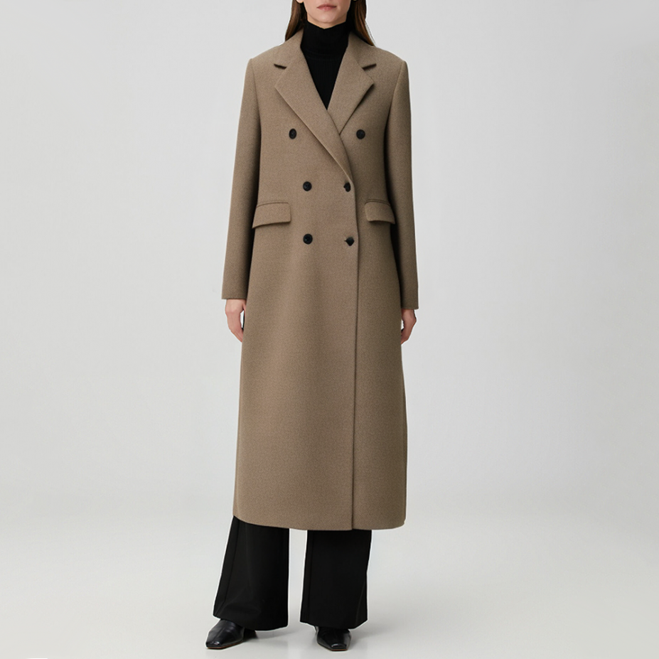 Khaki double-breasted warm women's trench coat