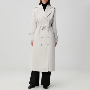 Fashionable grey wool women's trench coat