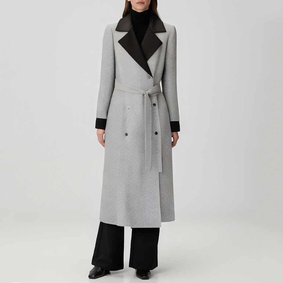 High-quality elegant plaid women's trench coat