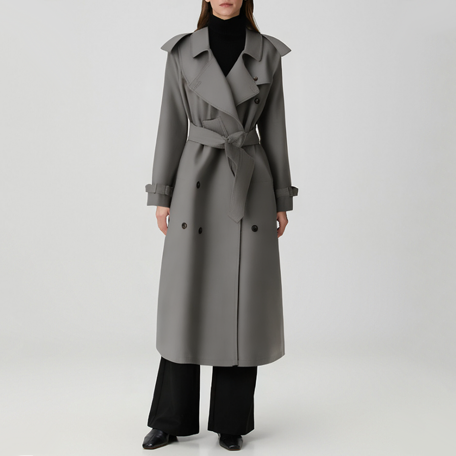 Classic grey breathable women's trench coat