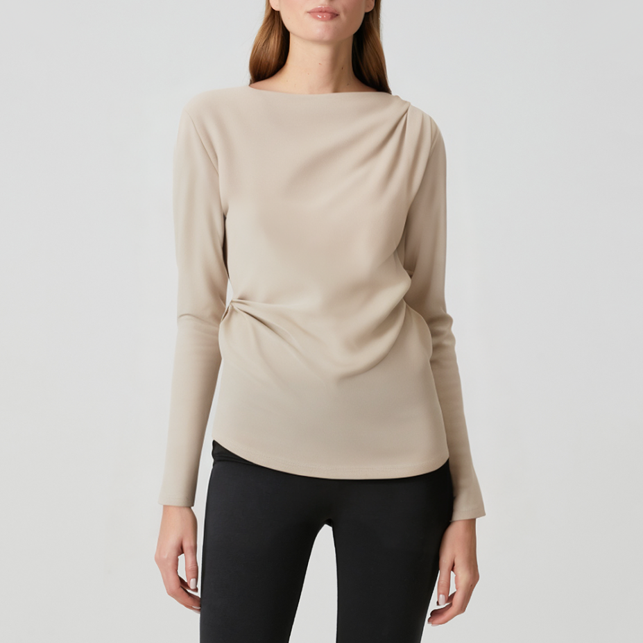 Casual simple side pleats women's long sleeves