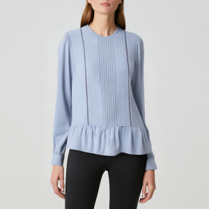 Blue simple round neck women's long sleeves