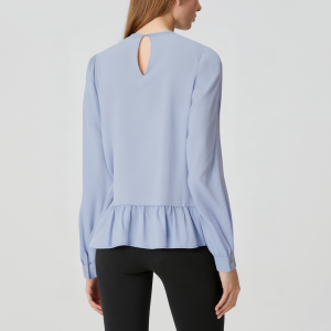 Blue simple round neck women's long sleeves