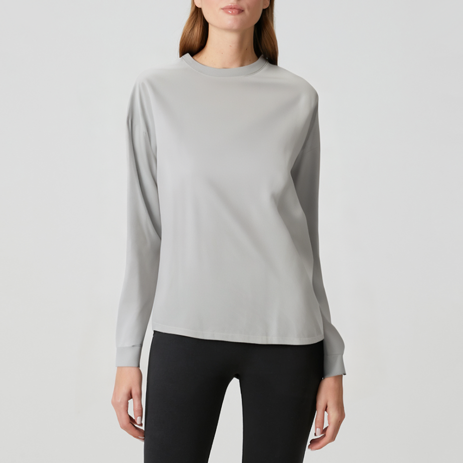 Grey soft round neck women's long sleeves