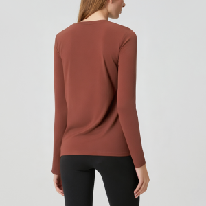 V-neck solid color breathable women's long-sleeved top