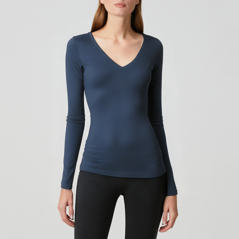 Blue elastic slim fit women's long-sleeved top