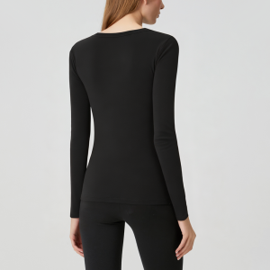 Black V-neck slim fit women's long sleeves