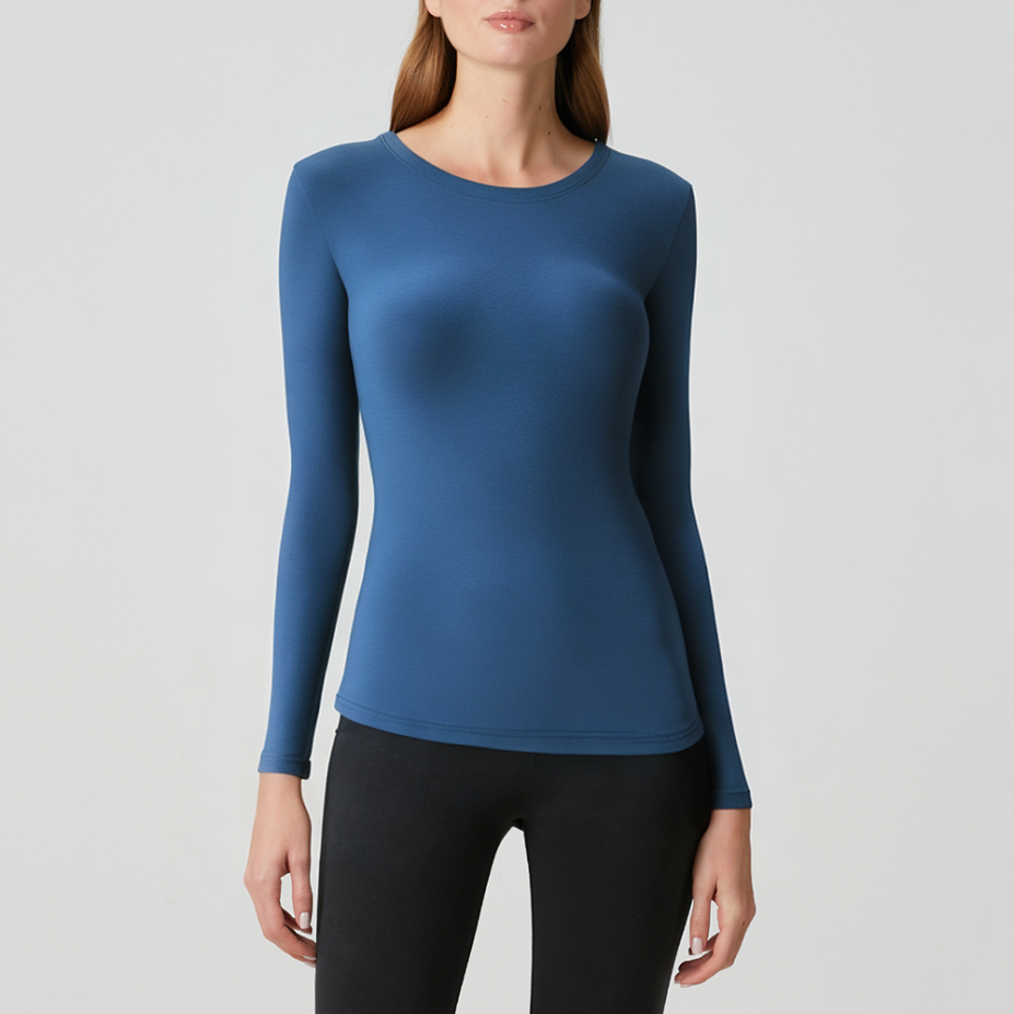 Round neck stretchy soft women's long sleeve